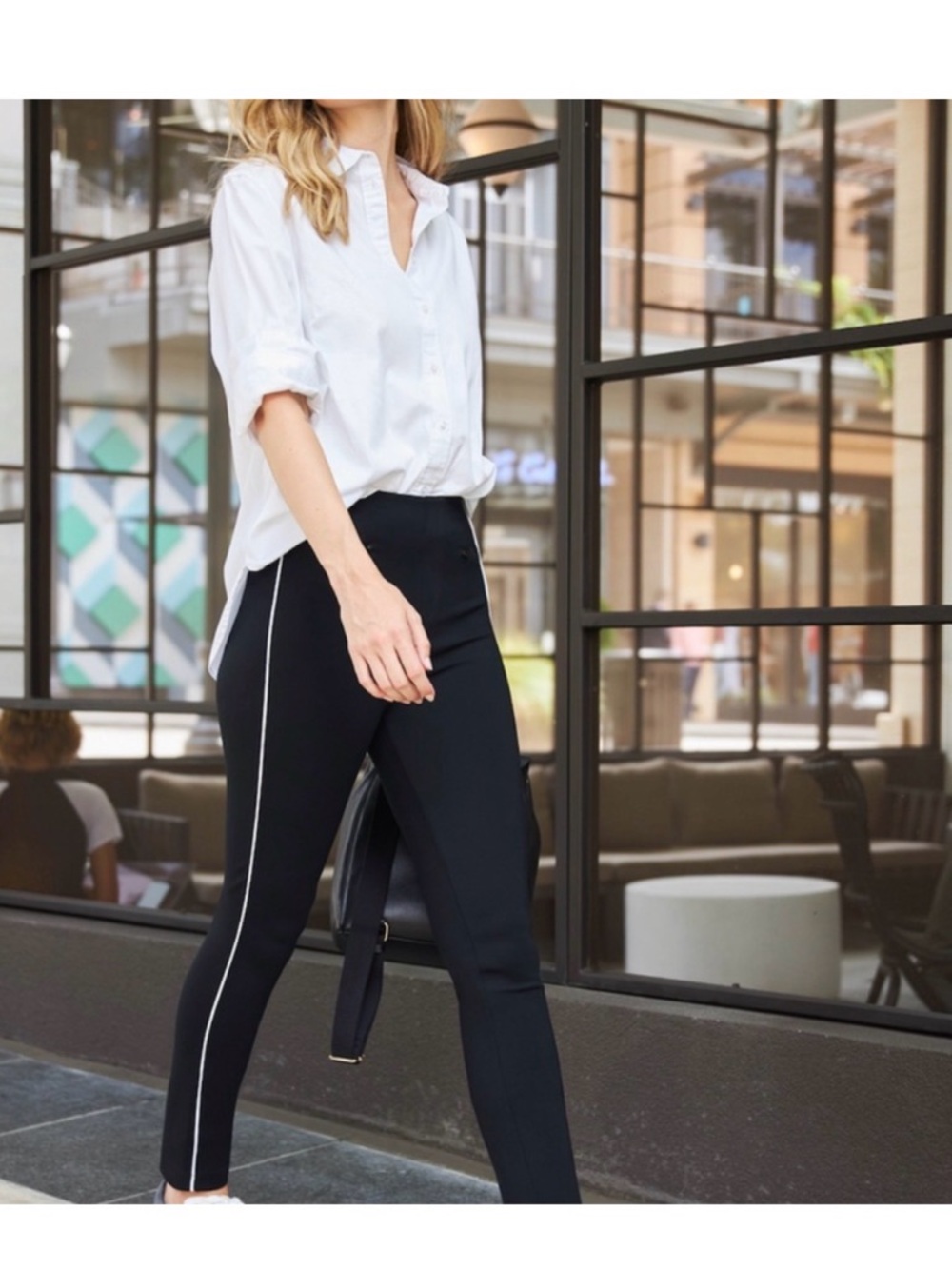 SPANX Black Ankle Skinny Pants with White Side Stripe Petite M
